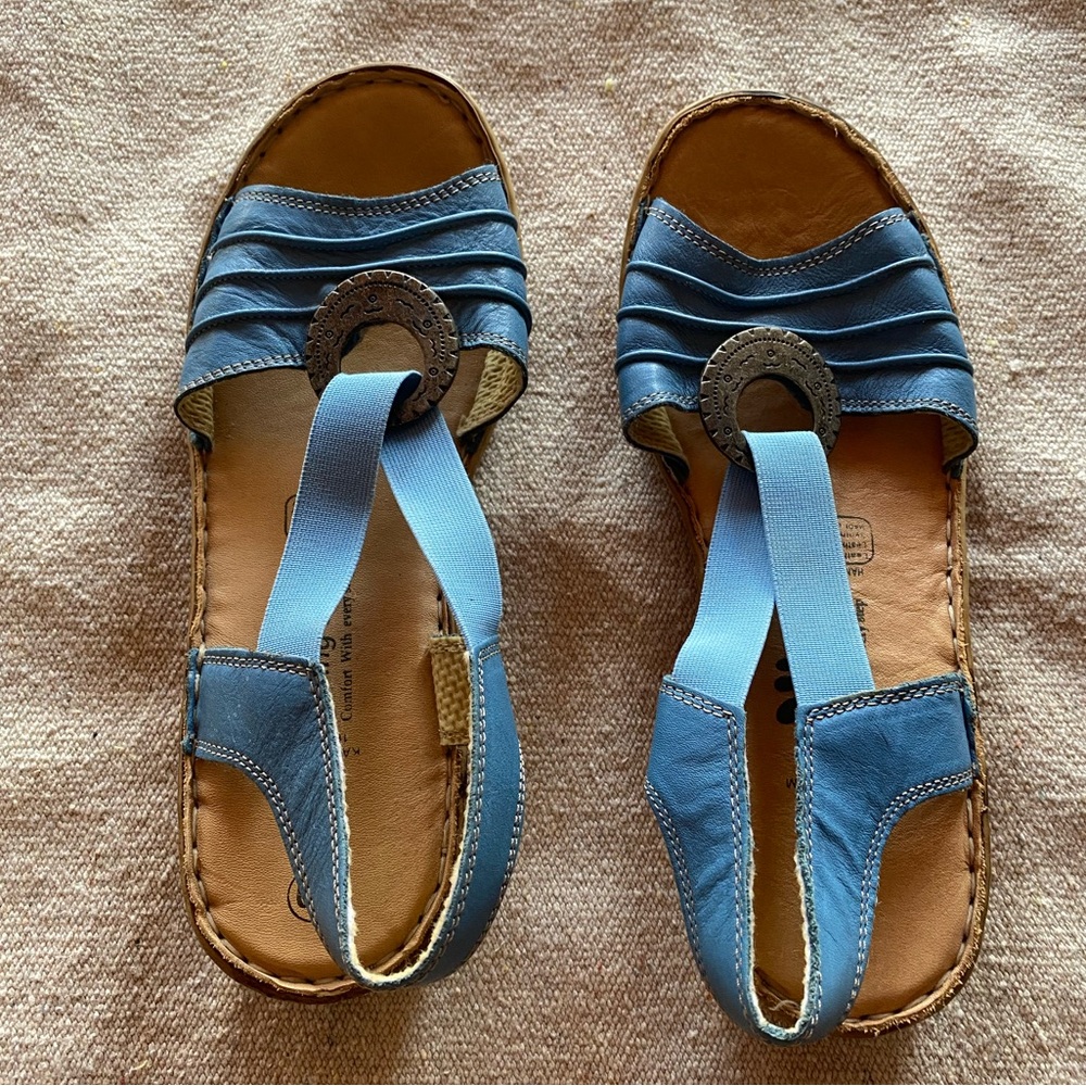 Spring Step Blue Leather Slingback Sandals